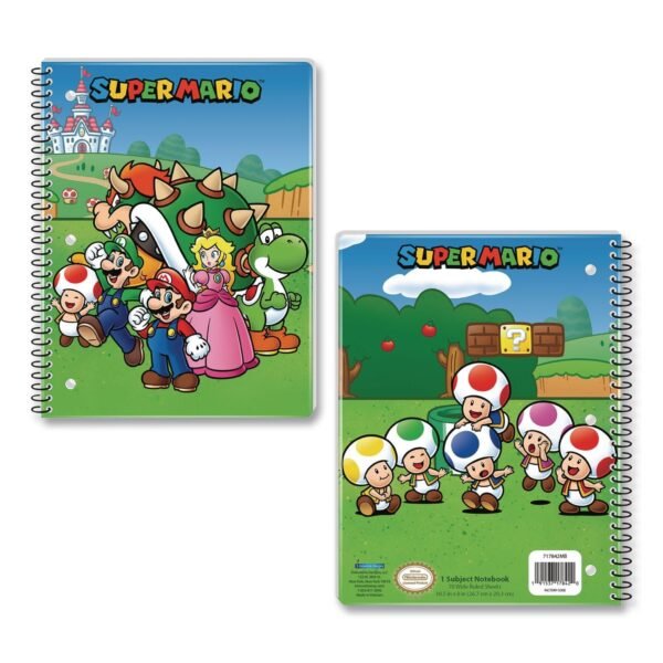 Innovative Designs Licensed Spiral Notebook, Super Mario, 1-Subject, Wide/Legal Rule, Multicolor Cover, (70) 10.5 x 8 Sheets (717842MBSA)