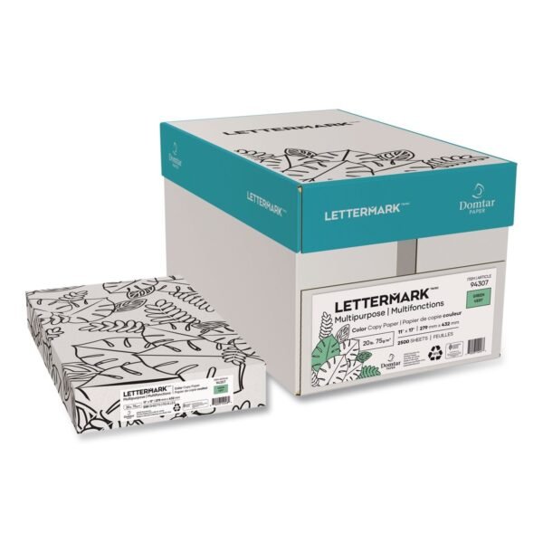 Lettermark Colors 30% Recycled Multipurpose Color Paper, 20 lb Bond Weight, 11 x 17, Green, 500 Sheets/Ream, 5 Reams/Carton (94307RMCT)