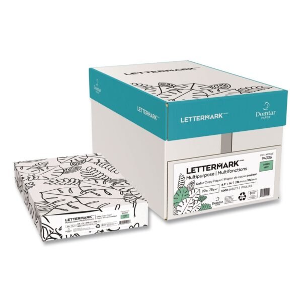 Lettermark Colors 30% Recycled Multipurpose Color Paper, 20 lb Bond Weight, 8.5 x 14, Green, 500 Sheets/Ream, 10 Reams/Carton (94306RMCT)