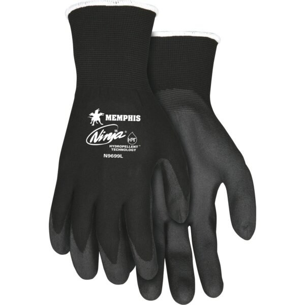 MCR Safety Ninja HPT Nylon Safety Gloves Large Size - Black - Anti-bacterial - For Landscape, Material Handling - 1 / Pair (CRWN9699L)