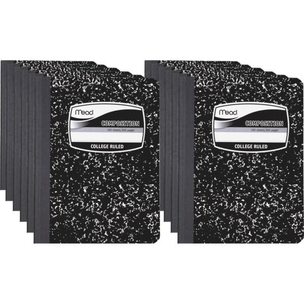 Mead Composition Book Sewn - 7 1/2" x 9 3/4" Sheet Size - White Paper - Black Marble Cover - 12 / Carton (09932CT)