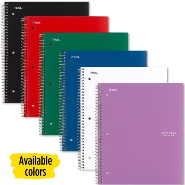 Mead Five Star Subject Spiral Notebook 1 Subject(s) - 100 Sheets - Wire Bound - 3 Hole(s) - 11" x 8 1/2" Sheet Size - 3" Height x 10" Width x 11" Length - Assorted Plastic,...