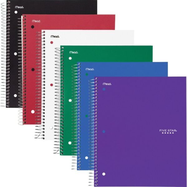 Mead Five Star Subject Spiral Notebook 3 Subject(s) - 150 Sheets - 300 Pages - Wire Bound - 3 Hole(s) - 11" x 8 1/2" Sheet Size - Assorted Plastic, Paperboard Cover - Water...