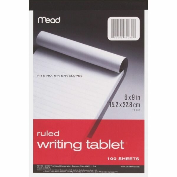 Mead Ruled Writing Tablet 100 Sheets - Ruled Front Ruling - 20 lb Basis Weight - 6" x 9" Sheet Size - White Paper - 1 Each (70102)