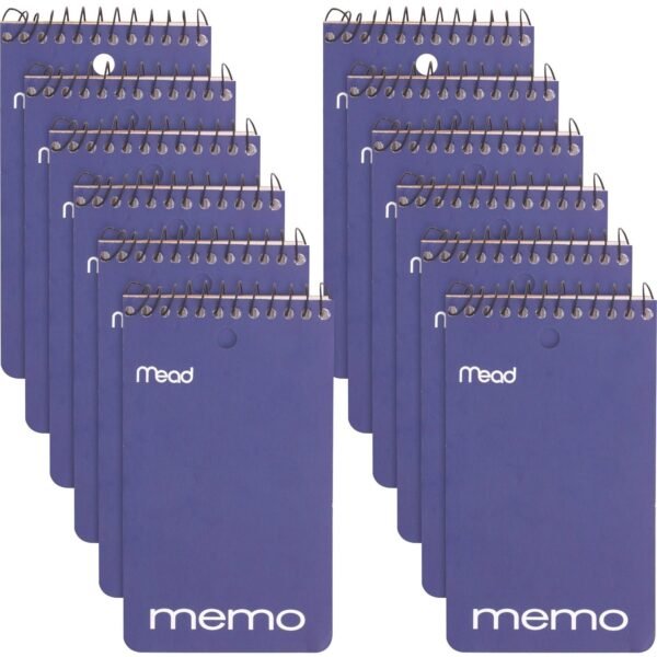 Mead Wirebound Memo Book 60 Sheets - 120 Pages - Wire Bound - College Ruled Front Ruling - 3" x 5" Sheet Size - White Paper - Assorted Cardboard Cover - Stiff-back, Hole-punched...