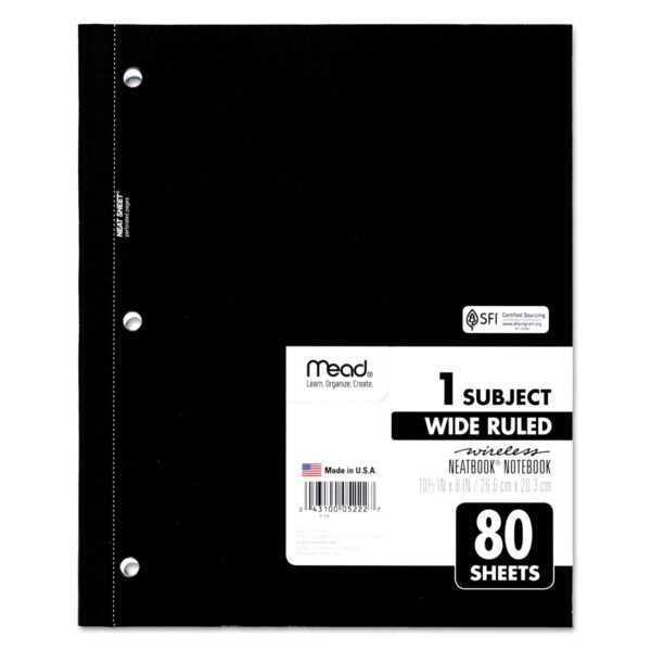 Mead Wireless Neatbook Notebook, 1-Subject, Wide/Legal Rule, Randomly Assorted Cover Color, (80) 10.5 x 8 Sheets (05222)
