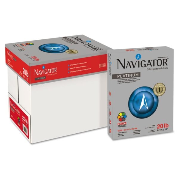 Navigator Platinum Paper, 99 Bright, 20 lb Bond Weight, 8.5 x 11, White, 500 Sheets/Ream, 10 Reams/Carton (NPL1120)