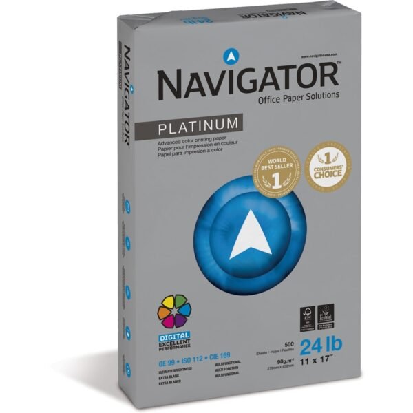 Navigator Platinum Superior Productivity Multipurpose Paper - Silky Touch - Bright White 99 Brightness - 96% Opacity - 11" x 17" - 24 lb Basis Weight - Extra Smooth - Jam-free -...