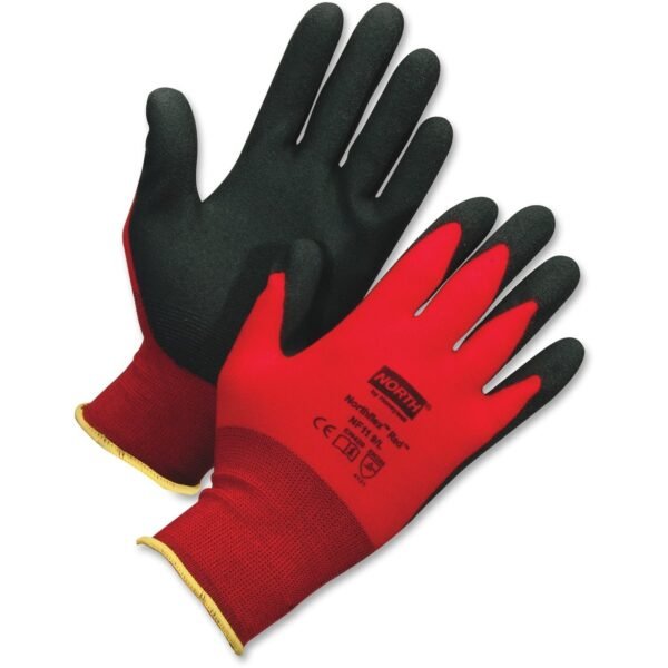 NORTH NorthFlex Red XL Work Gloves Polyvinyl Chloride (PVC) Coating - 10 Size Number - X-Large Size - Red, Black - Soft, Flexible, Lightweight, Comfortable, Firm Wet Grip, Knit...