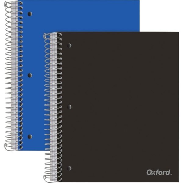 Oxford 3-Subject Poly Notebook 3 Subject(s) - 150 Sheets - Wire Bound - Wide Ruled Front Ruling - Red Margin - 3 Hole(s) - 0.50" Height x 8.5" Width x 10.5" Length - Assorted...