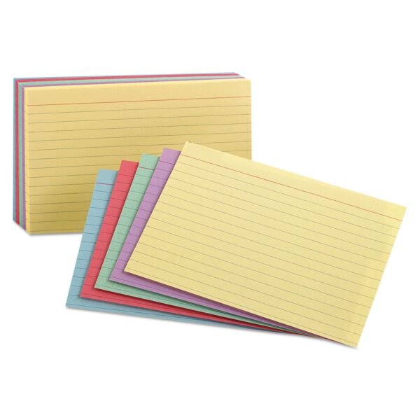 Oxford Ruled Index Cards, 3 x 5, Blue/Violet/Canary/Green/Cherry, 100/Pack (40280)