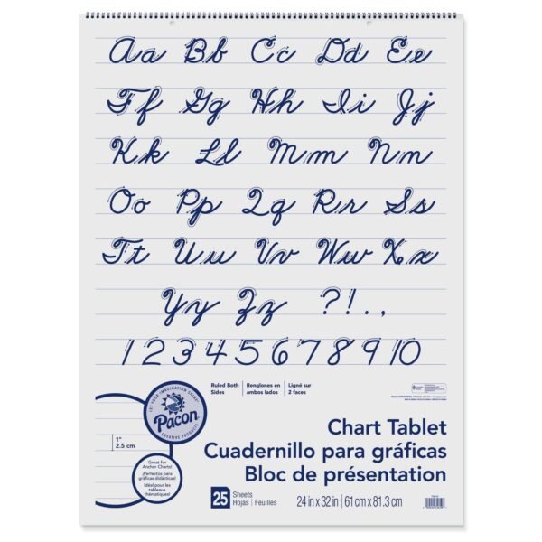 Pacon Chart Tablets, Presentation Format (1" Rule), 24 x 32, White, 25 Sheets, 12/Carton (74610CT)