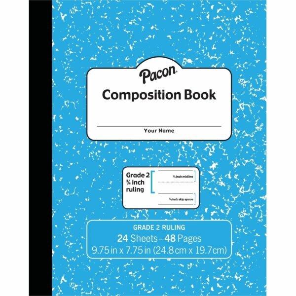Pacon Composition Book 24 Sheets - 48 Pages - 9.8" Width x 7.5" Depth - Blue Marble Cover - Durable Cover, Soft Cover - 1 Each (PMMK37138)