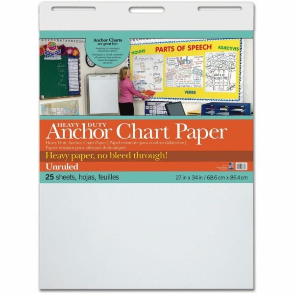 Pacon Heavy-duty Anchor Chart Paper 25 Sheets - Plain - Unruled Front Ruling - 27" x 34" Sheet Size - White Paper - Heavy Duty, Resist Bleed-through, Recyclable, Built-in Carry...