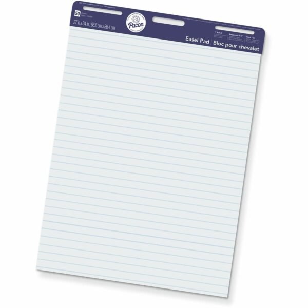Pacon Ruled Easel Pads 50 Sheets - Stapled/Glued - Front Ruling Surface - Ruled Front Ruling - 1" Ruled - 27" x 34" Sheet Size - White Paper - Chipboard Cover - Perforated, Bond...