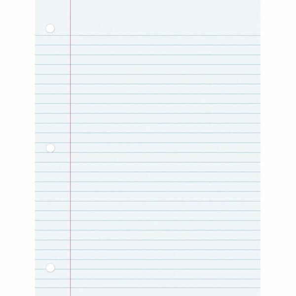 Pacon Wide Ruled Filler Paper 100 Sheets - Wide Ruled Front Ruling - 0.38" Ruled - Red Margin - 3 Hole(s) - 8" x 10 1/2" Sheet Size - White Paper - Smooth, Punched - 100 / Pack...