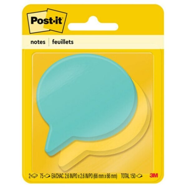 Post-it® Die-Cut Notes 150 x Assorted - 3" Flag/Note Width x 3" Flag/Note Length - Thought Bubble - 75 Sheets per Pad - Blue, Green - Die-cut, Self-adhesive - 2 / Pack (7350BLB)