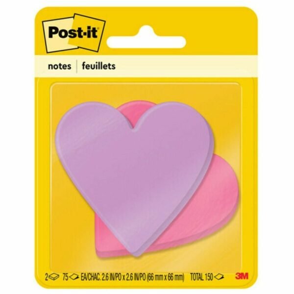 Post-it® Die-Cut Notes 3" Flag/Note Width x 3" Flag/Note Length - Star, Heart - 75 Sheets per Pad - Unruled - Purple, Pink - Self-adhesive, Self-stick - 2 / Pack (7350HRT)