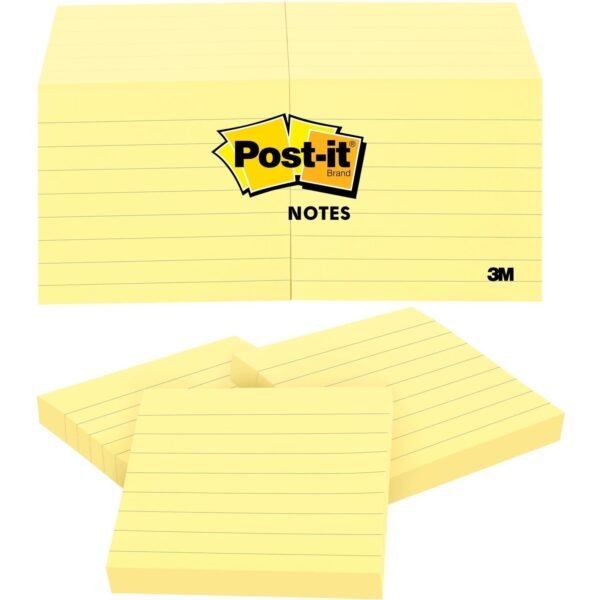 Post-it® Notes Original Lined Notepads 1200 - 3" Flag/Note Width x 3" Flag/Note Length - Square - 100 Sheets per Pad - Ruled - Yellow - Paper - Removable - 12 / Pack (630SS)