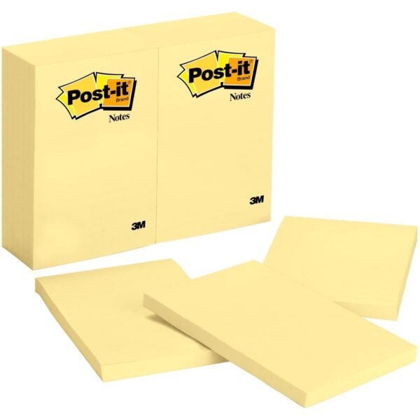 Post-it® Notes Original Notepads 4" Flag/Note Width x 6" Flag/Note Length - Rectangle - 100 Sheets per Pad - Unruled - Canary Yellow - Paper - Self-adhesive, Repositionable -...