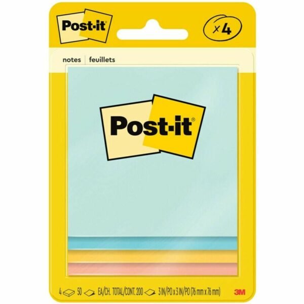 Post-it® Notes Original Notepads -Beachside Café Color Collection 200 - 3" Flag/Note Width x 3" Flag/Note Length - Square - 50 Sheets per Pad - Unruled - Fresh Mint, Aqua...