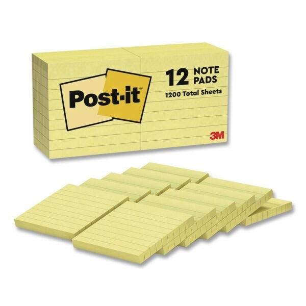 Post-it Original Pads in Canary Yellow, Note Ruled, 3" x 3", 100 Sheets/Pad, 12 Pads/Pack (63012PK)