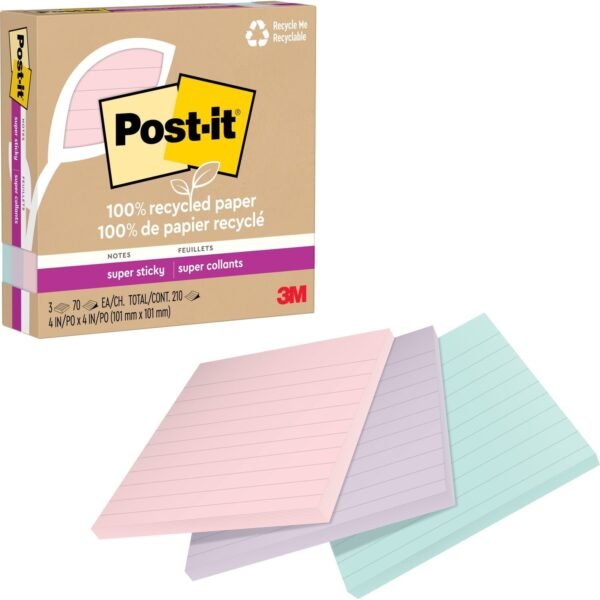 Post-it® Super Sticky Adhesive Note 210 - 4" Flag/Note Width x 4" Flag/Note Length - Square - 70 Sheets per Pad - Assorted Wanderlust Pastel - Removable, Repositionable,...