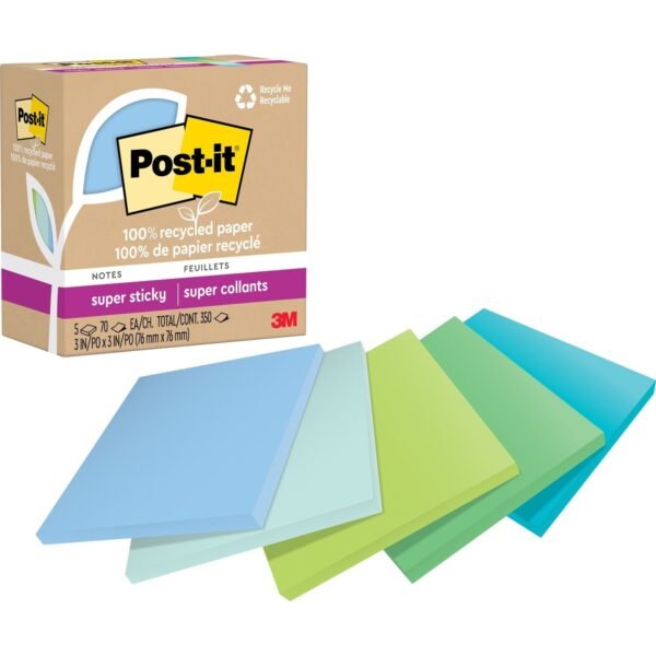 Post-it® Super Sticky Adhesive Note 350 - 3" Flag/Note Width x 3" Flag/Note Length - Square - 70 Sheets per Pad - Assorted Oasis - Removable, Repositionable, Recyclable -...