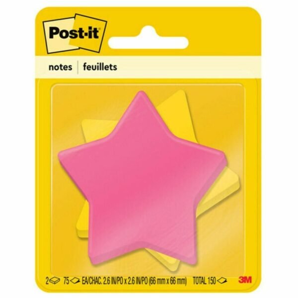 Post-it® Super Sticky Die-Cut Notes 150 - 3" Flag/Note Width x 3" Flag/Note Length - Star - 75 Sheets per Pad - Unruled - Yellow, Pink - Self-adhesive - 2 / Pack (7350SSSTR)