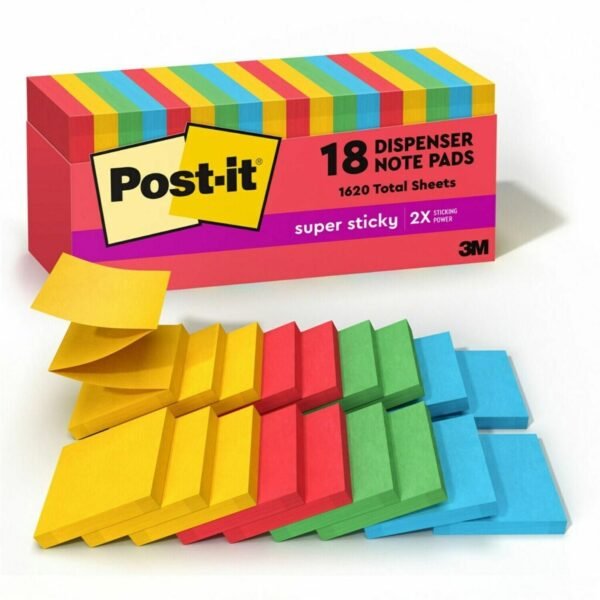 Post-it® Super Sticky Dispenser Notes - Playful Primaries Color Collection 3" Flag/Note Width x 3" Flag/Note Length - Square - Candy Apple Red, Blue Paradise, Sunnyside, Lucky...