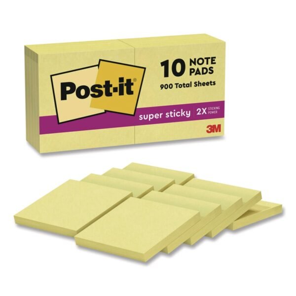 Post-it Super Sticky Pads in Canary Yellow, 3 x 3, 90 Sheets/Pad, 10 Pads/Pack (65410SSCY)