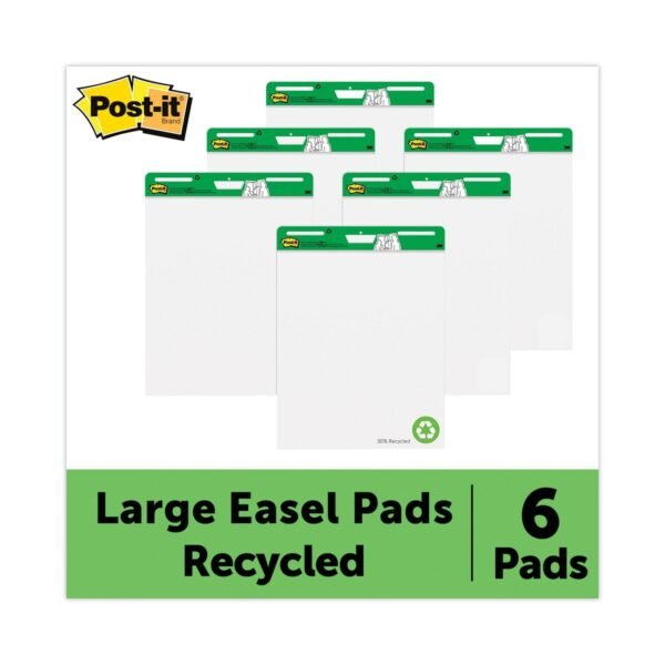 Post-it Vertical-Orientation Self-Stick Easel Pad Value Pack, Green Headband, Unruled, 25 x 30, White, 30 Sheets, 6/Carton (559RPVAD6)