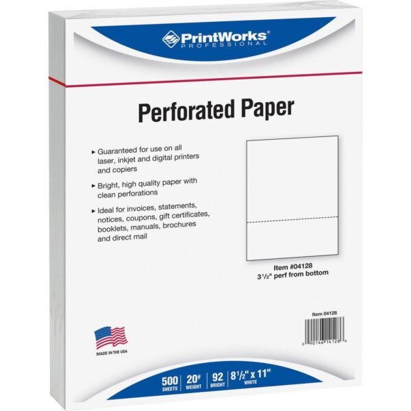 PrintWorks Professional Pre-Perforated Paper for Invoices, Statements, Gift Certificates & More Letter - 8 1/2" x 11" - 20 lb Basis Weight - Sustainable Forestry Initiative...