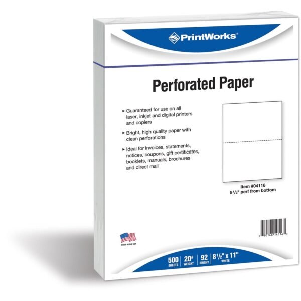PrintWorks Professional Pre-Perforated Paper for Statements, Tax Forms, Bulletins, Planners & More Letter - 8 1/2" x 11" - 20 lb Basis Weight - Sustainable Forestry Initiative...