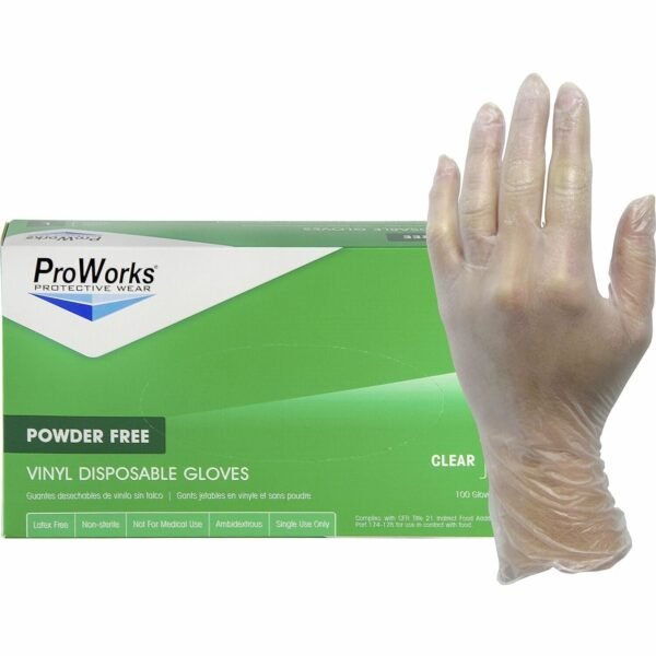 ProWorks Vinyl Powder-Free Industrial Gloves 3 mil Thickness x 9" Glove Length - Medium Size - Vinyl - Clear - Non-sterile - For Industrial, Food Processing, Construction, Food...