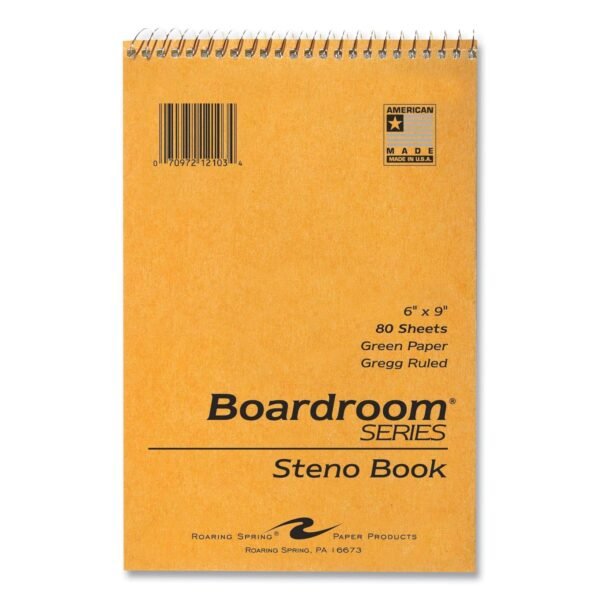 Roaring Spring Boardroom Series Steno Pad, Gregg Ruled, Brown Cover, 80 Green 6 x 9 Sheets, 72 Pads/Carton (12103CS)