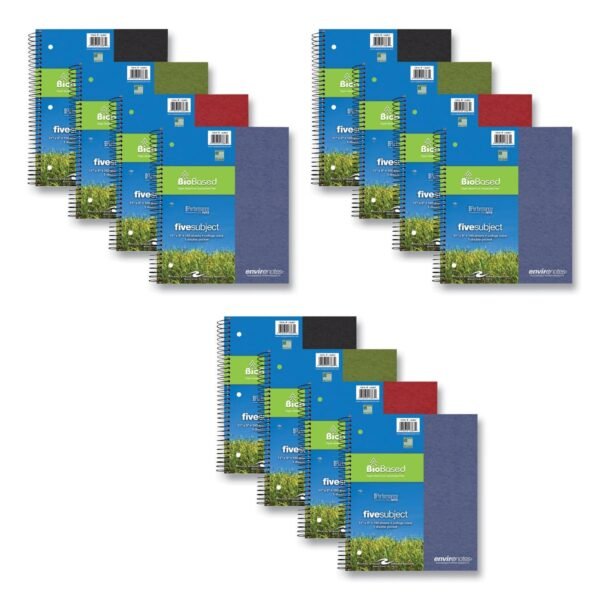 Roaring Spring Earthtones BioBased 5 Subject Notebook, Medium/College Rule, Randomly Assorted Covers, (160) 11x9 Sheets, 12/Carton (13367CS)