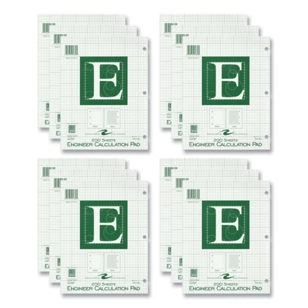 Roaring Spring Engineer Pad, (0.5" Margins), Quad Rule (5 sq/in, 1 sq/in), 200 Light Green 8.5 x 11 Sheets/Pad, 12/Carton (95389CS)
