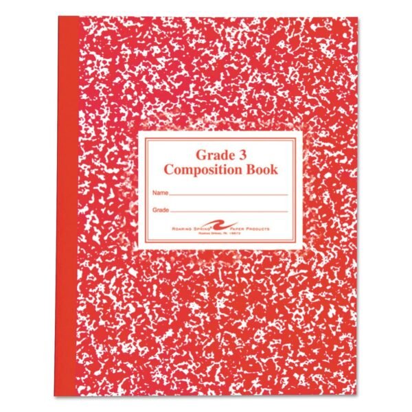 Roaring Spring Grade School Ruled Composition Book, Grade 3 Manuscript Format, Red Marble Cover, (50) 9.75 x 7.75 Sheets (77922)