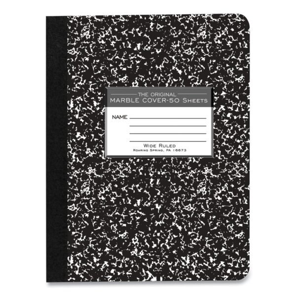 Roaring Spring Marble Cover Composition Book, Wide/Legal Rule, Black Marble Cover, (50) 9.75 x 7.5 Sheets (77220)
