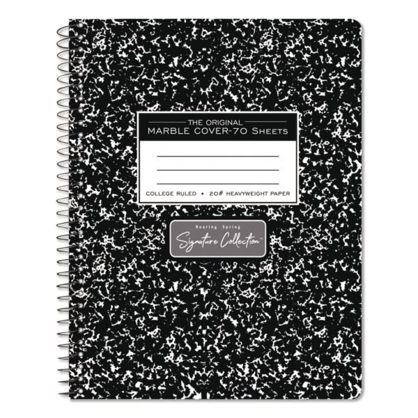 Roaring Spring Signature Collection Spiralbound Composition Book, Medium/College Rule, Black Marble Cover, (70) 9.75 x 7 Sheets (10111)