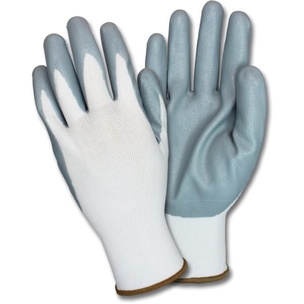 Safety Zone Nitrile Coated Knit Gloves Hand Protection - Nitrile Coating - Large Size - White, Gray - Durable, Flexible, Breathable, Comfortable, Knitted - For Industrial - 1...