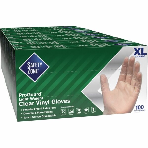 Safety Zone Powder Free Clear Vinyl Gloves 9.25" Glove Length - X-Large Size - Clear - Latex-free, DEHP-free, DINP-free, PFAS-free - For Food Preparation, Cleaning - 100/Box -...