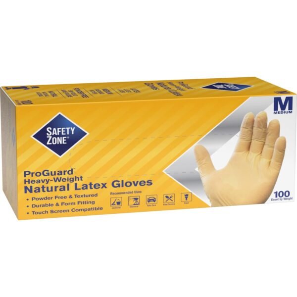 Safety Zone Powder Free Natural Latex Gloves Polymer Coating - Medium Size - Natural - Allergen-free, Silicone-free - 100 / Box - 9.65" Glove Length (GRPRMD1T8)