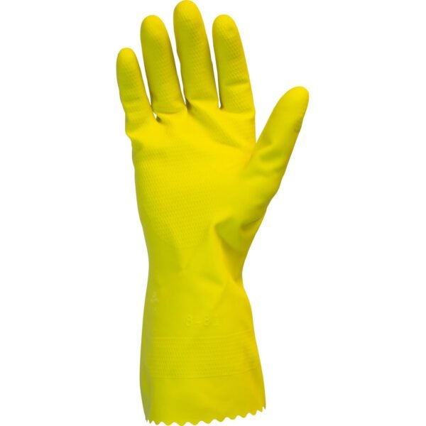 Safety Zone Yellow Flock Lined Latex Gloves 18 mil Thickness x 12" Glove Length - Chemical Protection - Medium Size - Yellow - Fish Scale Grip, Flock-lined - For Dishwashing,...