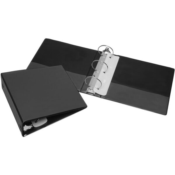 SKILCRAFT Clear Overlay 3-Ring Binder 3" Binder Capacity - Letter - 8 1/2" x 11" Sheet Size - 3 x Round Ring Fastener(s) - Inside Front & Back Pocket(s) - Vinyl - Black -...
