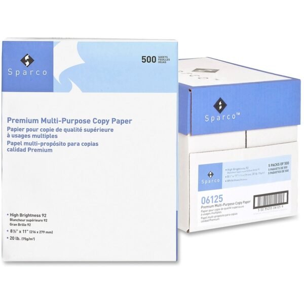 Sparco Copy Paper 92 Brightness - Letter - 8 1/2" x 11" - 20 lb Basis Weight - Sustainable Forestry Initiative (SFI) - Acid-free - White - 500 Sheets per Ream - 5 / Carton (06125)