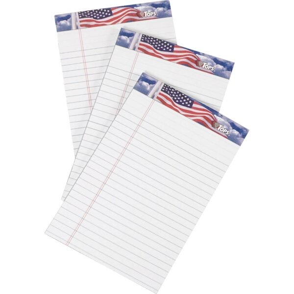 TOPS American Pride Binding Legal Writing Tablet - Jr.Legal 50 Sheets - Strip - 16 lb Basis Weight - Jr.Legal - 5" x 8" Sheet Size - White Paper - Perforated, Bleed Resistant -...