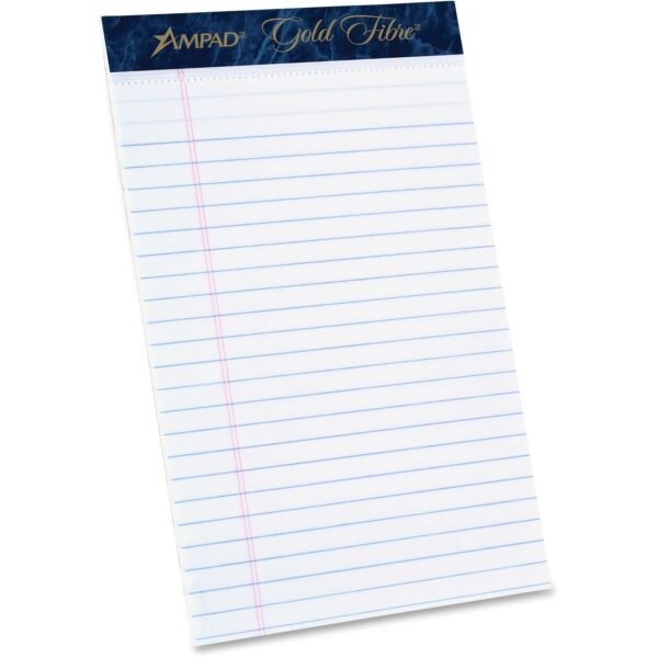 TOPS Ampad Gold Fibre Medium Rule Premium Junior Size Writing Pads 50 Sheets - Watermark - Stapled/Glued - 16 lb Basis Weight - 5" x 8" Sheet Size - White Paper - Dark Blue...