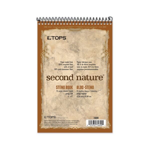 TOPS Second Nature Recycled Notepads, Gregg Rule, Brown Cover, 70 White 6 x 9 Sheets (74690)
